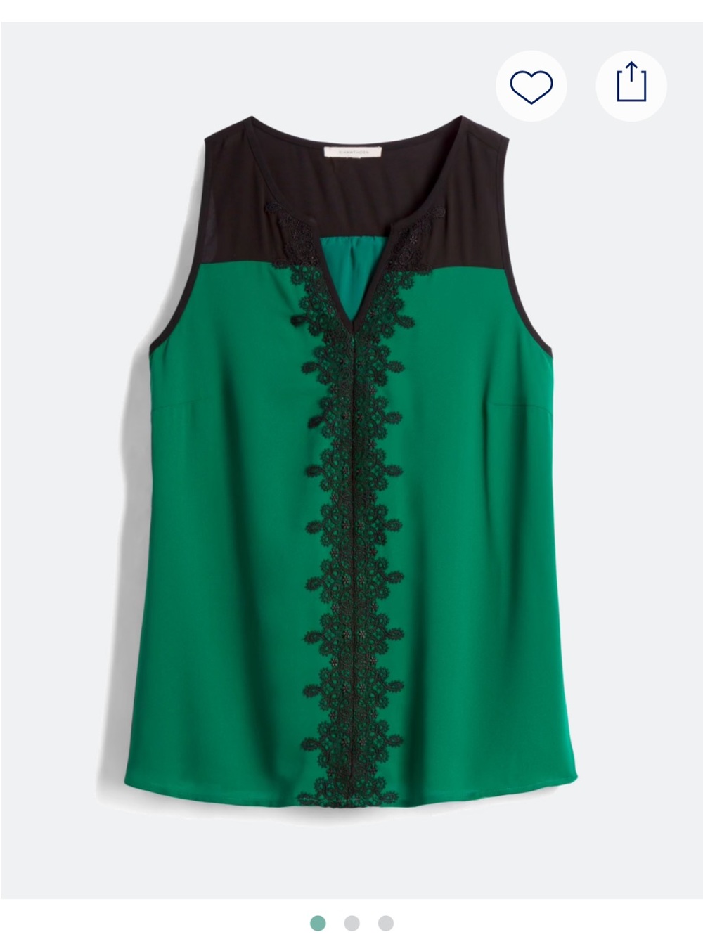 41 Hawthorn Green Lace-Trimmed Sleeveless Shell with Black Yoke